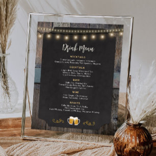 Rustic Cheers and Beers Themed 8x10 Drink Menu Poster