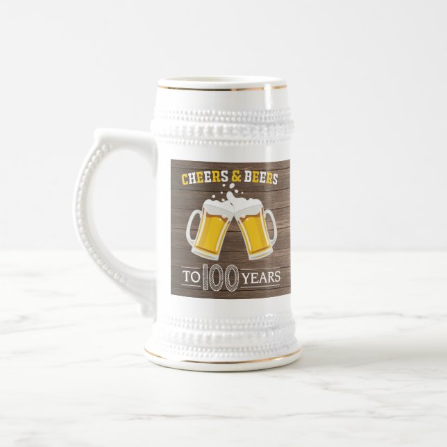 Rustic Cheers and Beers to 100 Years Beer Stein (Left)