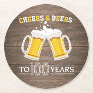 Rustic Cheers and Beers to 100 Years Round Paper Coaster