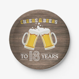 Rustic Cheers and Beers to 18 Years Paper Plate