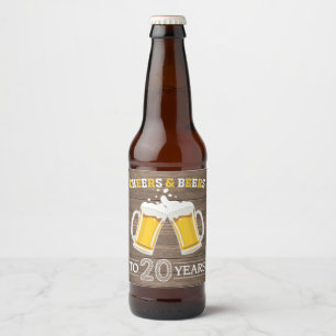 Rustic Cheers and Beers to 20 Years Beer Bottle Label