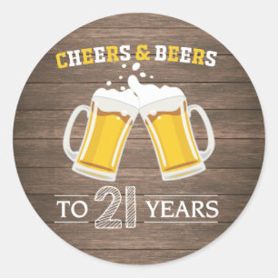 Rustic Cheers and Beers to 21 Years Classic Round Sticker