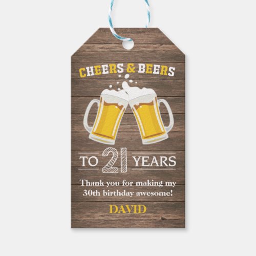 Rustic Cheers and Beers to 21 Years Gift Tags