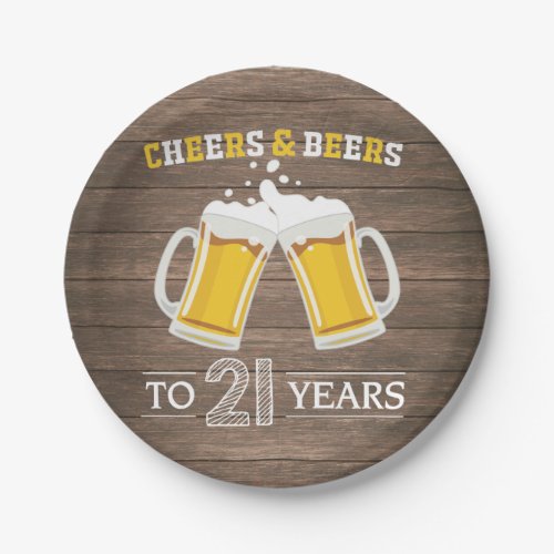 Rustic Cheers and Beers to 21 Years Paper Plate