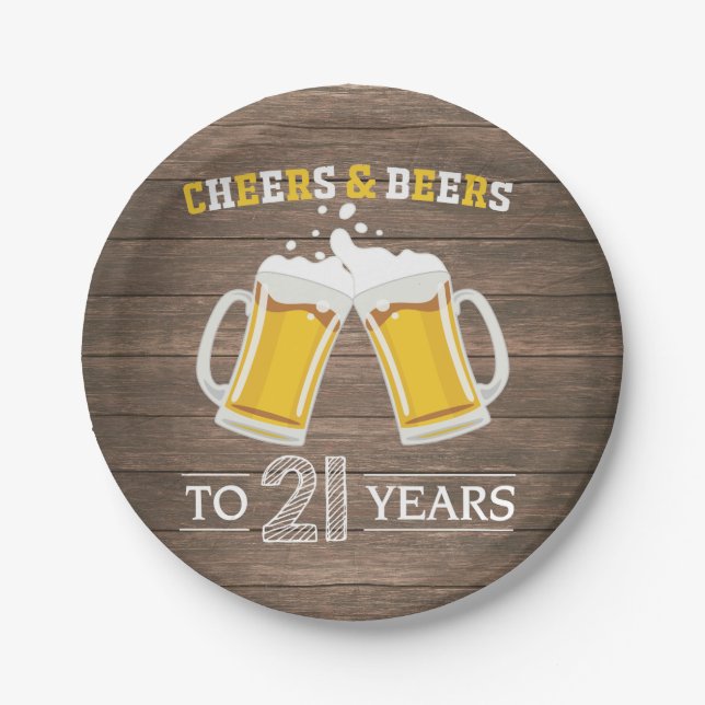 Rustic Cheers and Beers to 21 Years Paper Plate (Front)