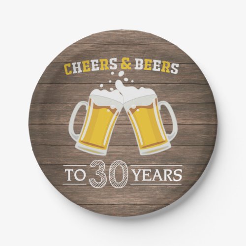 Rustic Cheers and Beers to 30 Years Paper Plate