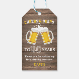 Rustic Cheers and Beers to 40 Years Gift Tags