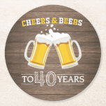 Rustic Cheers and Beers to 40 Years Round Paper Coaster<br><div class="desc">Rustic Cheers and Beers to 40 Years Coaster</div>