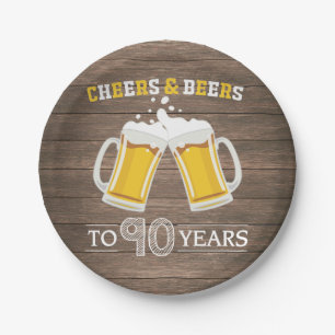 Rustic Cheers and Beers to 90 Years Paper Plate
