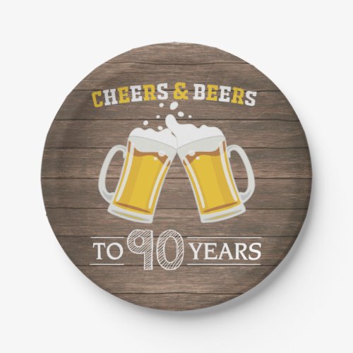 Rustic Cheers and Beers to 90 Years Paper Plate