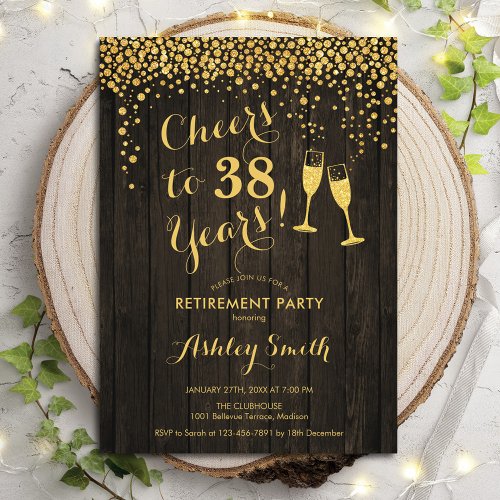 Rustic Cheers Retirement Party Invitation