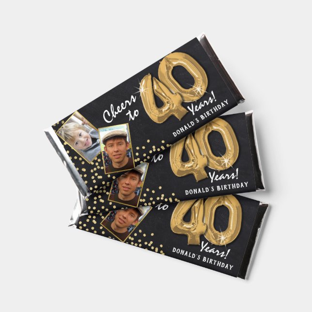 Rustic Cheers to the Years 40th Birthday Photo Hershey Bar Favors (Front)
