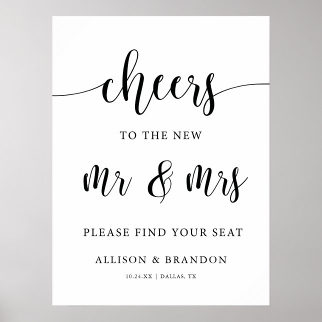 Rustic Cheers Wedding Place Cards Seating Sign (Front)