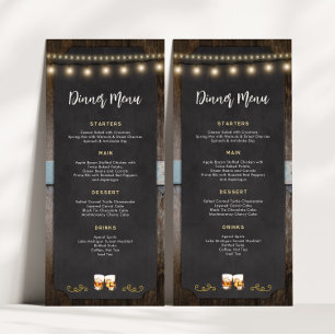 Rustic Cheers Whiskey Shot Themed 4x9 Dinner Menu