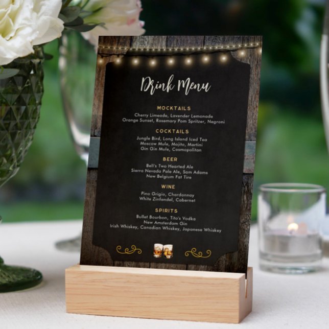 Rustic Cheers Whiskey Shot Themed 5x7 Drink Menu (Rustic Cheers Whiskey Shot Themed Drink Menu)