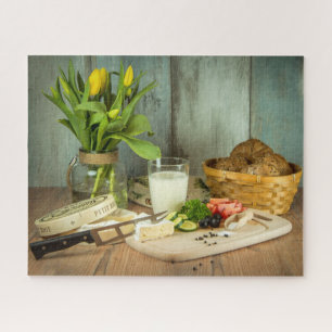 Rustic Cheese Bread Food Tulip Flowers Jigsaw Puzzle