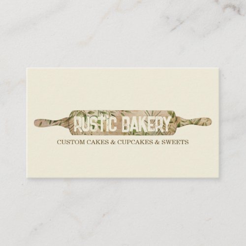 Rustic Chef vanilla ivory Floral Roller Bakery Business Card