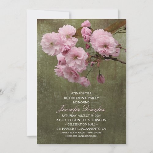 Rustic Cherry Blossom Floral Retirement Party Invitation