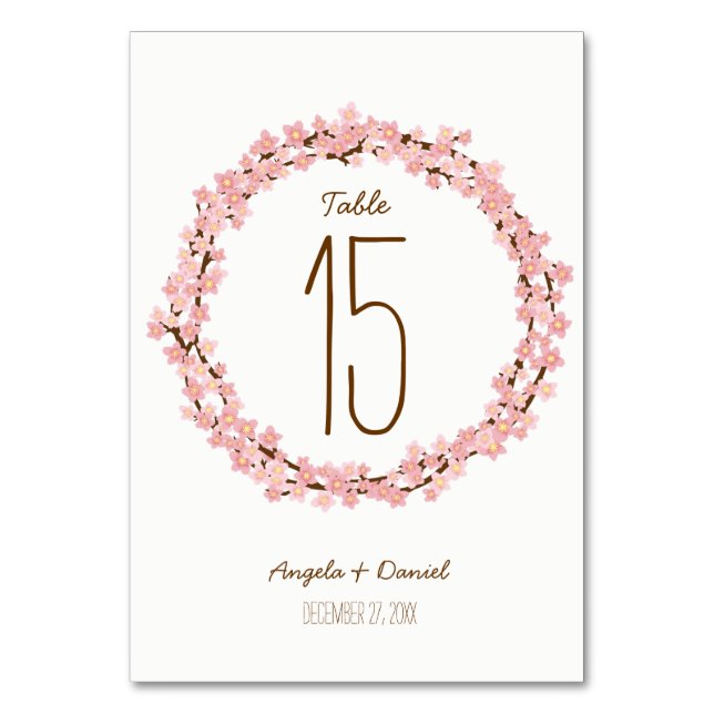 Rustic Cherry Blossom Flower Wreath Table Number (Front)