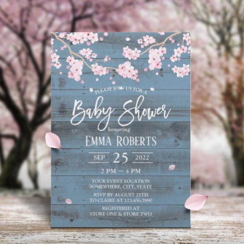 Rustic Cherry Blossom Flowers Baby Shower Invitation