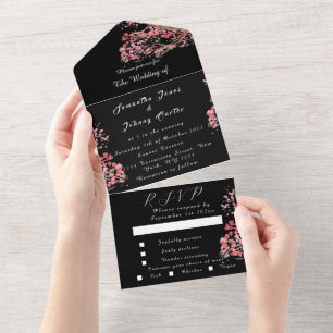Rustic Cherry Blossom Japanese Pink Flowers Sakura All In One Invitation