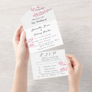 Rustic Cherry Blossom Japanese Pink Flowers Sakura All In One Invitation
