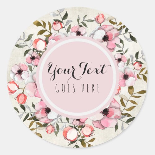 Rustic Cherry Blossom Sakura Natural Watercolor Classic Round Sticker