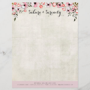 Rustic Cherry Blossom Sakura Natural Watercolor Letterhead