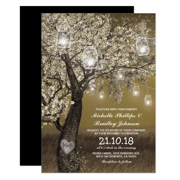 Rustic Cherry Tree & String Lights Wedding Invitation