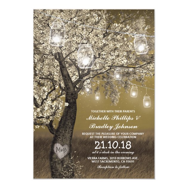 Rustic Cherry Tree & String Lights Wedding Invitation