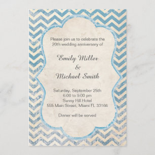 Rustic Chevon Blue Wedding Anniversary Invitation