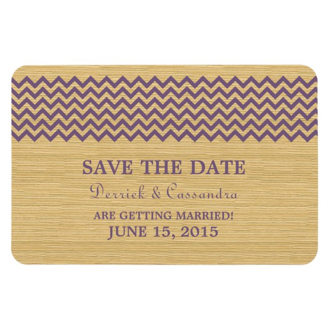 Rustic Chevron Save the Date Magnet, Purple Magnet (Horizontal)