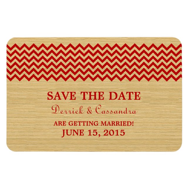 Rustic Chevron Save the Date Magnet, Red Magnet (Horizontal)