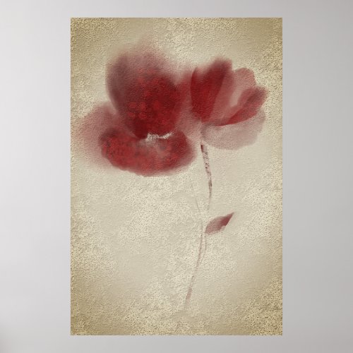 Rustic Chic Abstract Burgundgy Twin Poppies Flower Poster