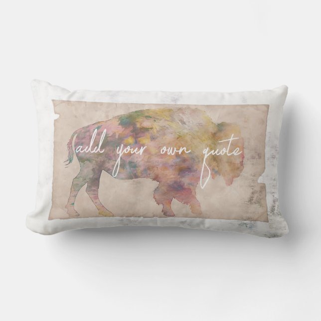 rustic chic add your own quote bison art  lumbar pillow (Front)