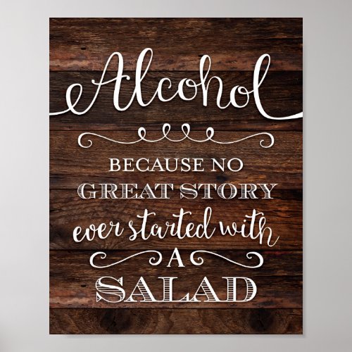Rustic Chic ALCOHOL PARTY QUOTE Sign Print