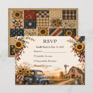 Rustic Chic Americana Barn Wedding with sunflowers RSVP Card