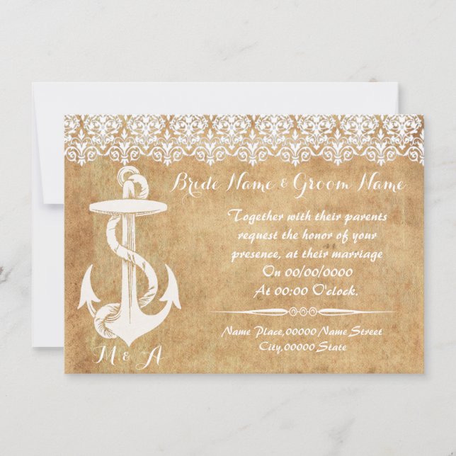 Rustic chic , anchor, WEDDING invitation (Front)