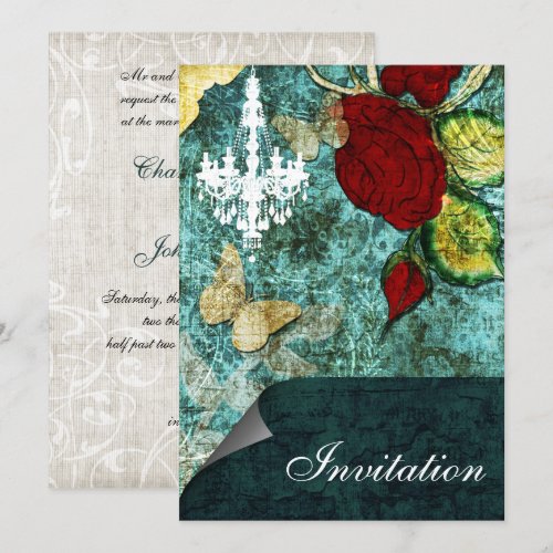 Vintage shabby chic Allure aqua Invitations