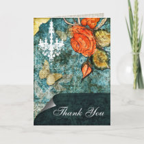 Rustic Chic Aqua Vintage Rose Wedding Thank You Card