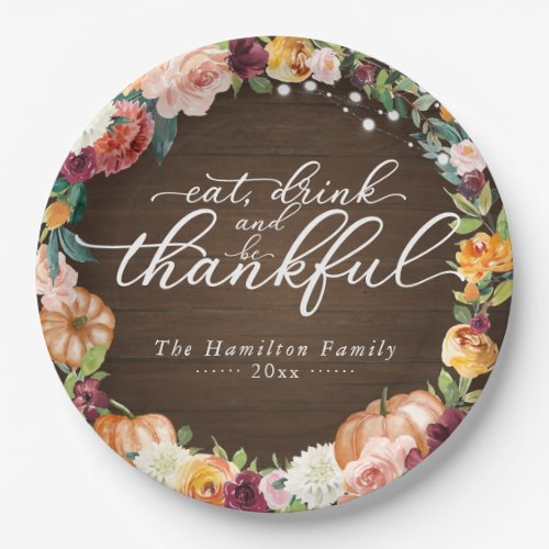 Rustic Chic Autumn Flowers Thanksgiving Dinner Paper Plates