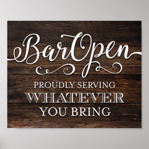 Rustic Chic BAR OPEN Party Sign Print