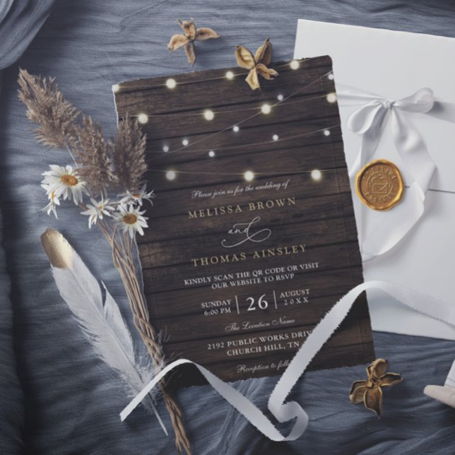 Rustic Chic Barn Wood Elegant QR Code Wedding Invitation (Creator Uploaded)