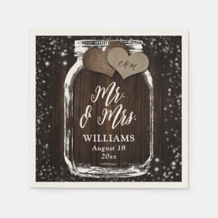 Rustic Chic Barn Wood Mason Jar Mr. & Mrs. Wedding Napkins