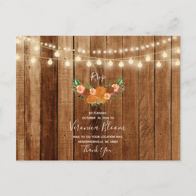 Rustic Chic Barn Wood Post Card RSVP Card (Front)