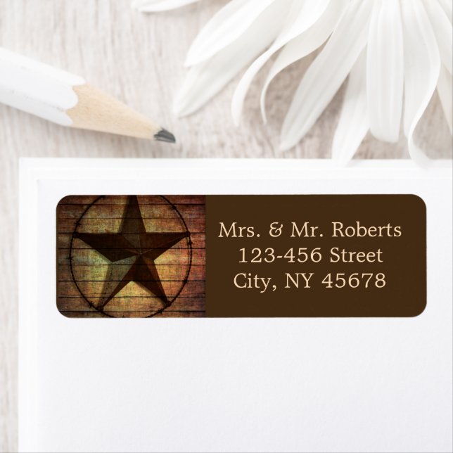 rustic chic barn wood texas star western wedding label (Insitu)
