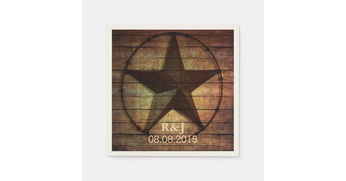 Rustic Chic Barn Wood Texas Star Western Wedding Napkins Zazzle Com
