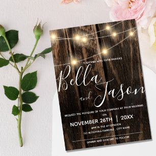 Rustic Chic Barn Wood  with String Lights Wedding Invitation