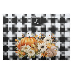 Rustic Chic Black White Plaid Fall Garden Monogram Cloth Placemat