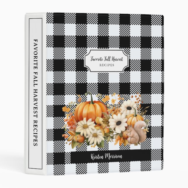 Rustic Chic Black White Plaid Fall Harvest Recipe  Mini Binder (Front/Spine)